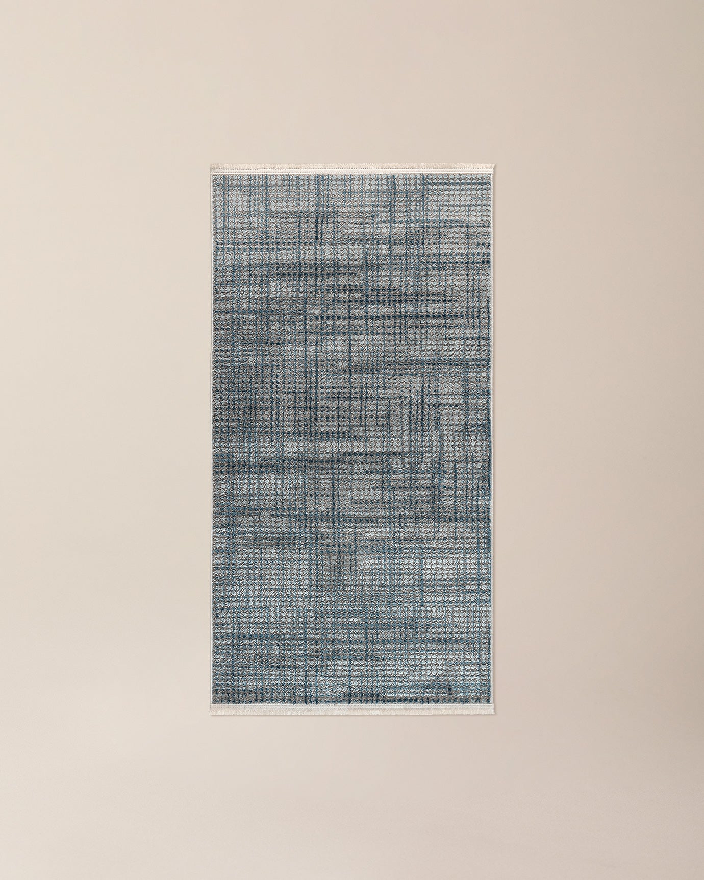 Weicher Polyester-Teppich – Modernes graues Krabbenmuster mit Fransenrändern