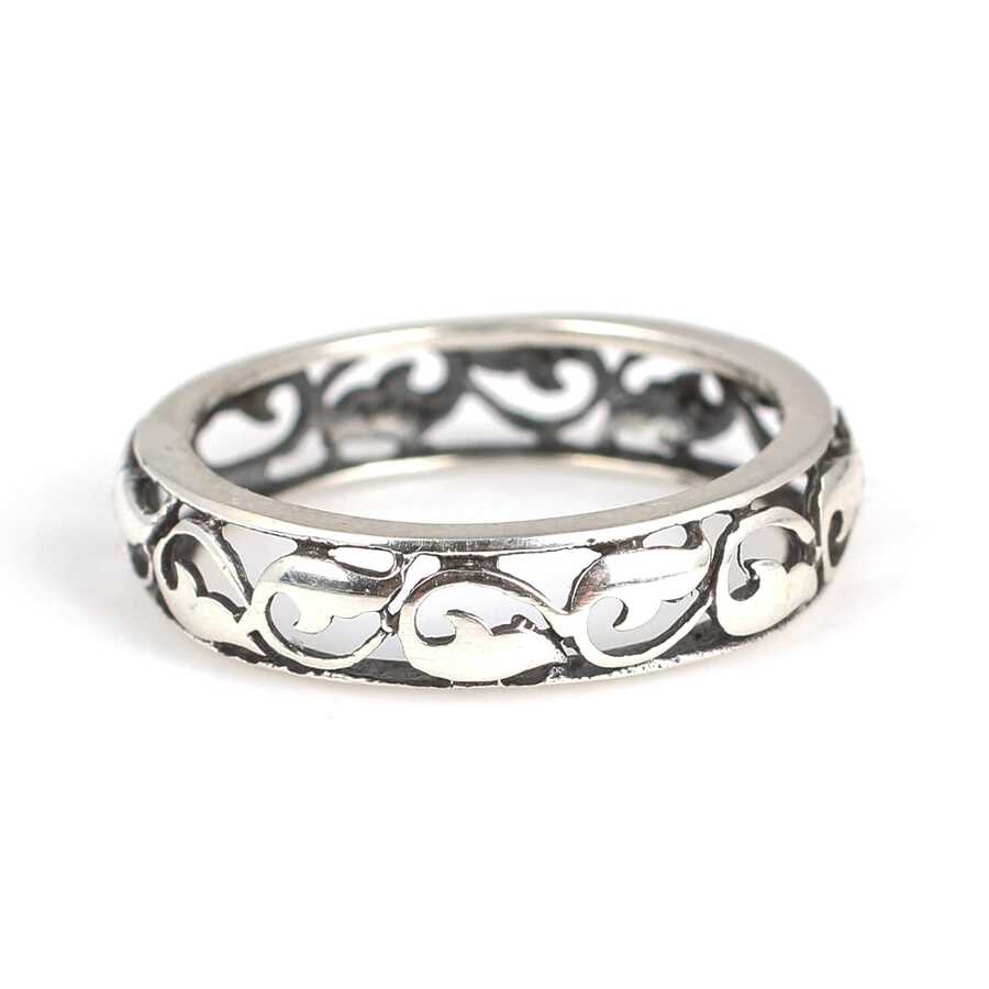 925 Sterling Silver Openwork Ring - Oxidized Filigree Design
