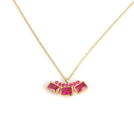 Elegant 925 Sterling Silver Three Stone Yellow Red Necklace