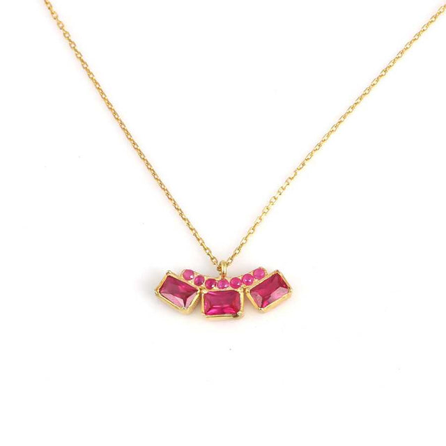 Elegant 925 Sterling Silver Three Stone Yellow Red Necklace