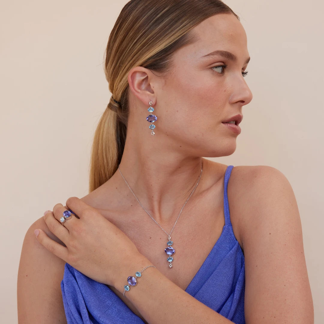 Náramek z rhodiovaného stříbra s růžovým zlatem a krystaly Swarovski