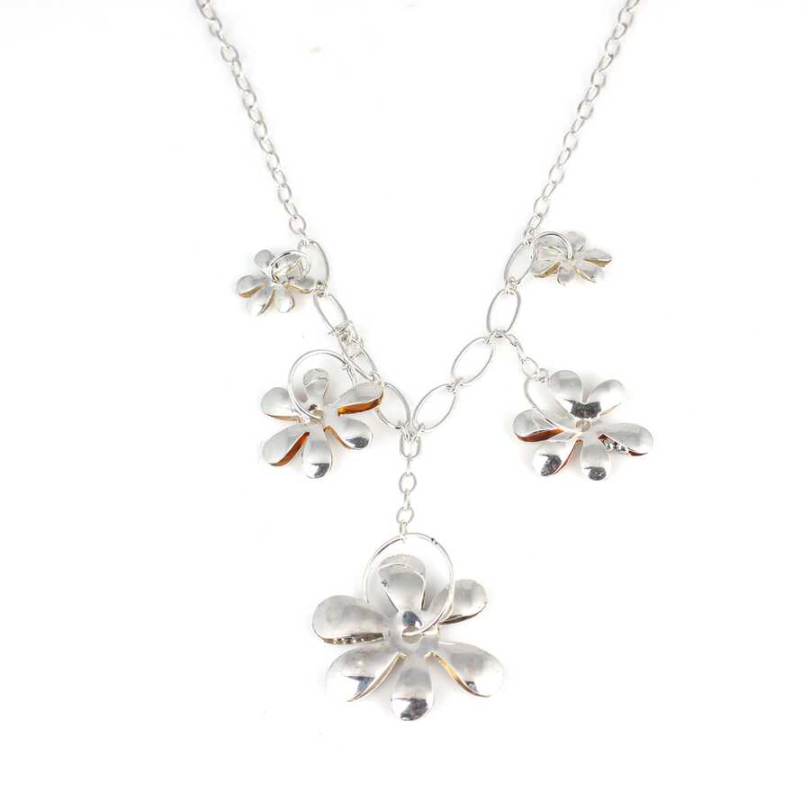 Elegant 925 Sterling Silver Five Flower Design Pendant Necklace