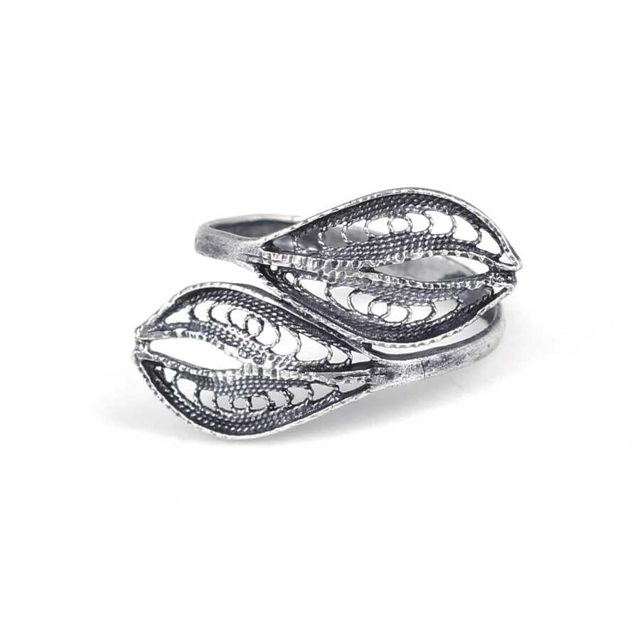 925 Sterling Silver Filigree Leaf Ring - Handcrafted Nature Inspired
