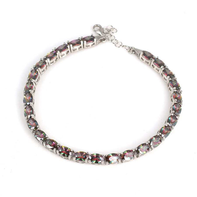 925 Sterling Silver Oval Mystic Topaz Waterfall Tennis Bracelet