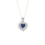 Sterling Silver Heart Double Halo Sapphire Zircon Necklace