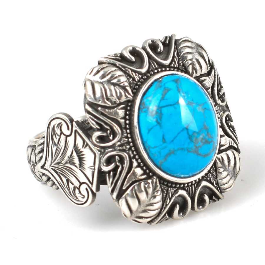 Premium Sterling Silver Turquoise Square Men's Ring
