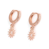 Dazzling Sterling Silver Zircon Sun Charm Dangle Hoop Earrings