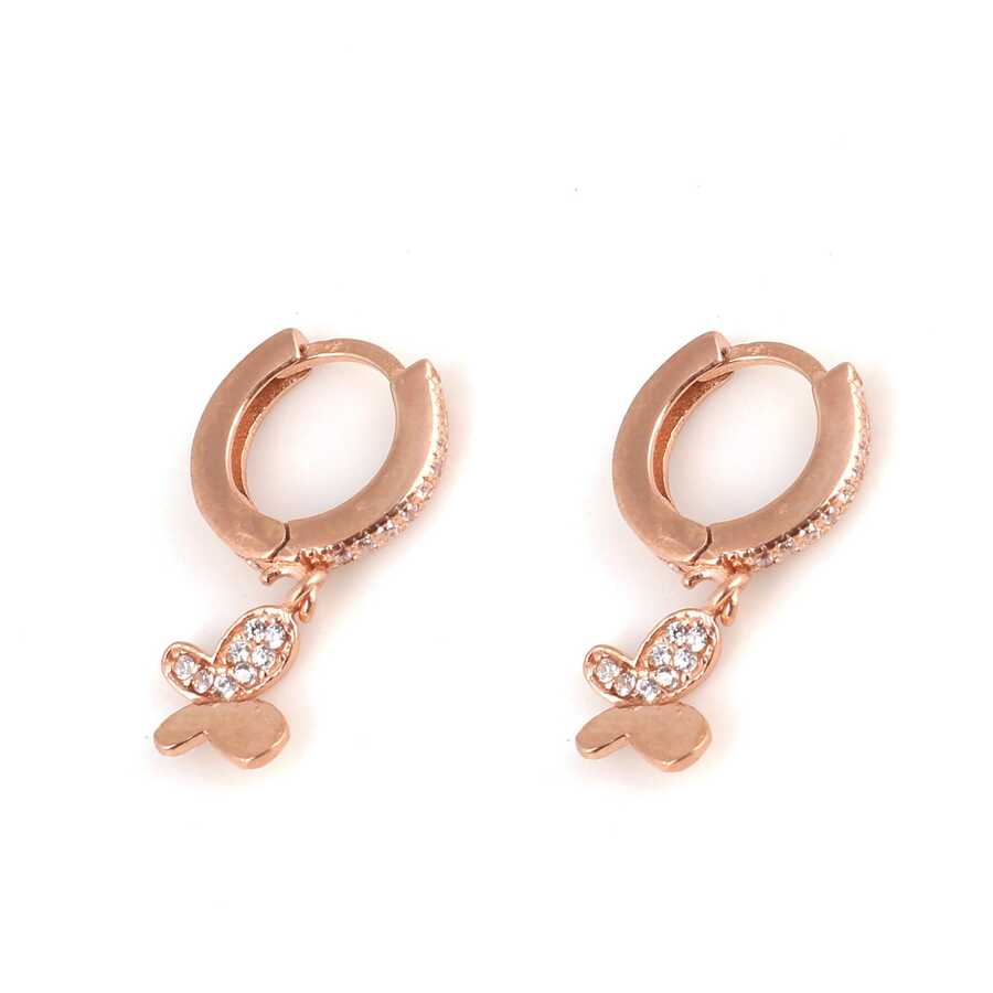 Sterling Silver Butterfly Stone Hoop Earrings