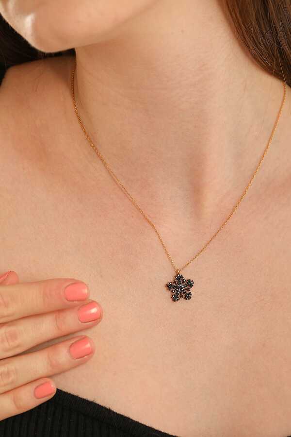 Premium 925 Sterling Silver Black Stone Snowflake Necklace