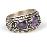 925 Sterling Silver Engraved Three-Stone Men's Ring with Amethyst Zircon