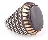 925 Sterling Silver Men's Onyx Ring - Intricate Twisted Design