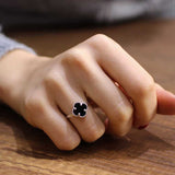 Premium 925 Sterling Silver Onyx Clover Ring