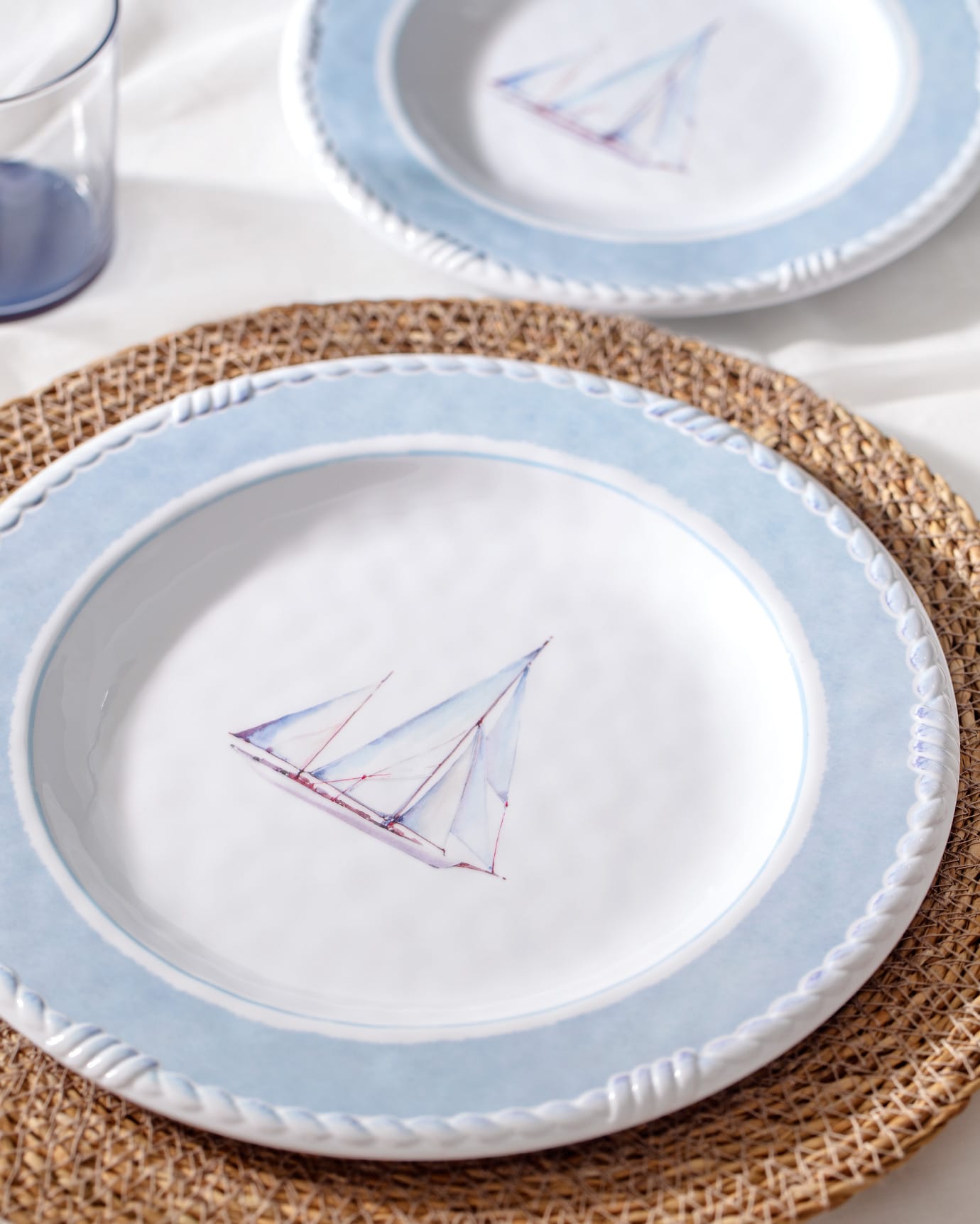 Melamine 6-Person Dinner Set - Contemporary Blue & White Design