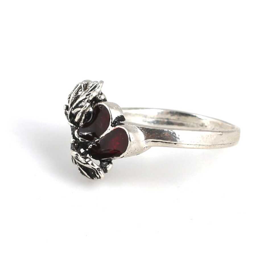 Premium Sterling Silver Red Enamel Leaf Ring