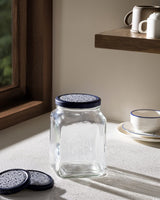 Square Glass Food Storage Container - Blue & White - 1600 ml