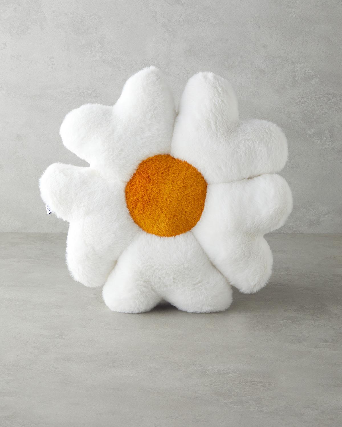 Premium Soft Plush Daisy Accent Pillow   White