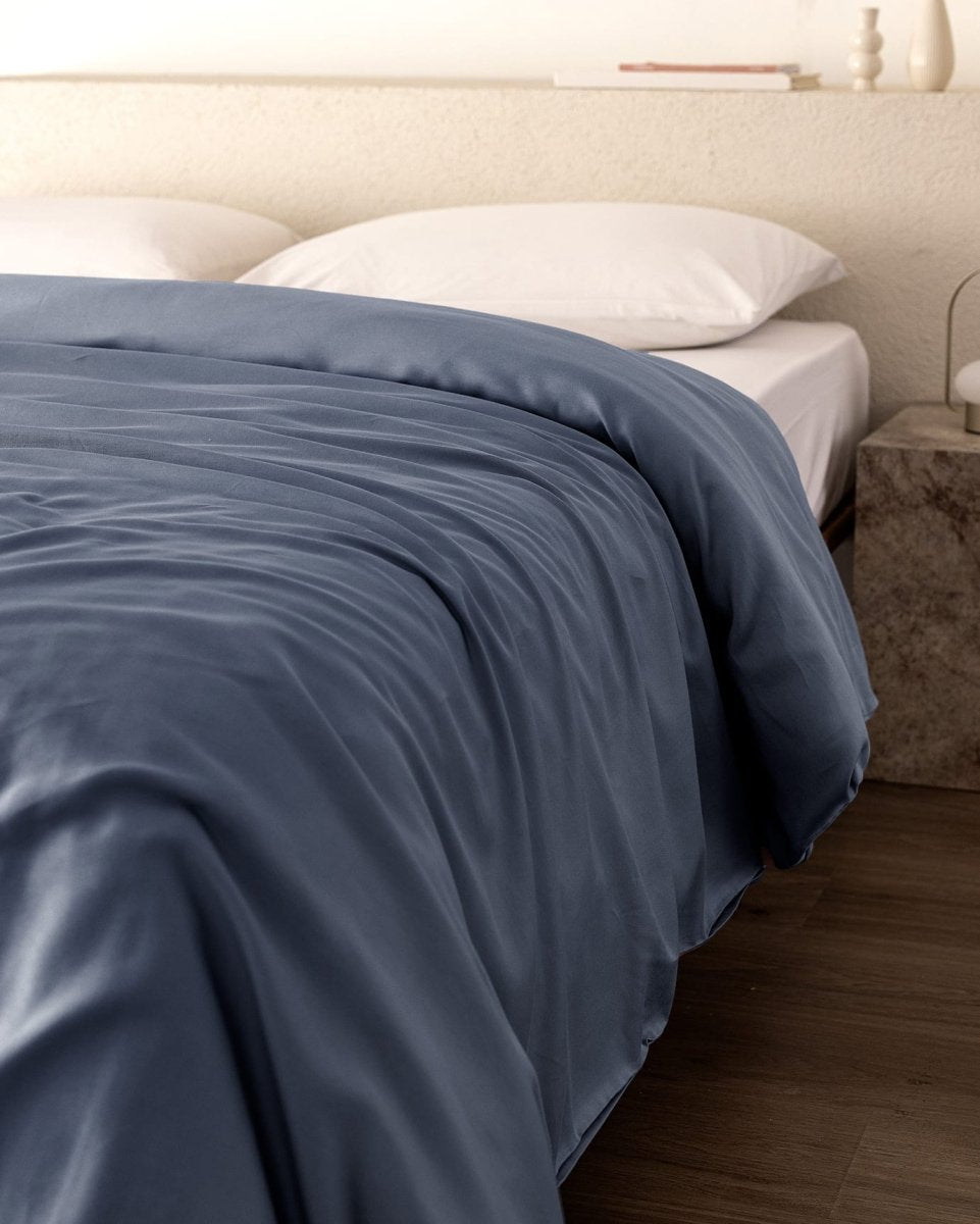 Dark Blue King Size 100% Cotton Sateen Bedding Set - TryAladdin