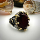 Dark Red Tourmaline Oval Stone Men's Ring