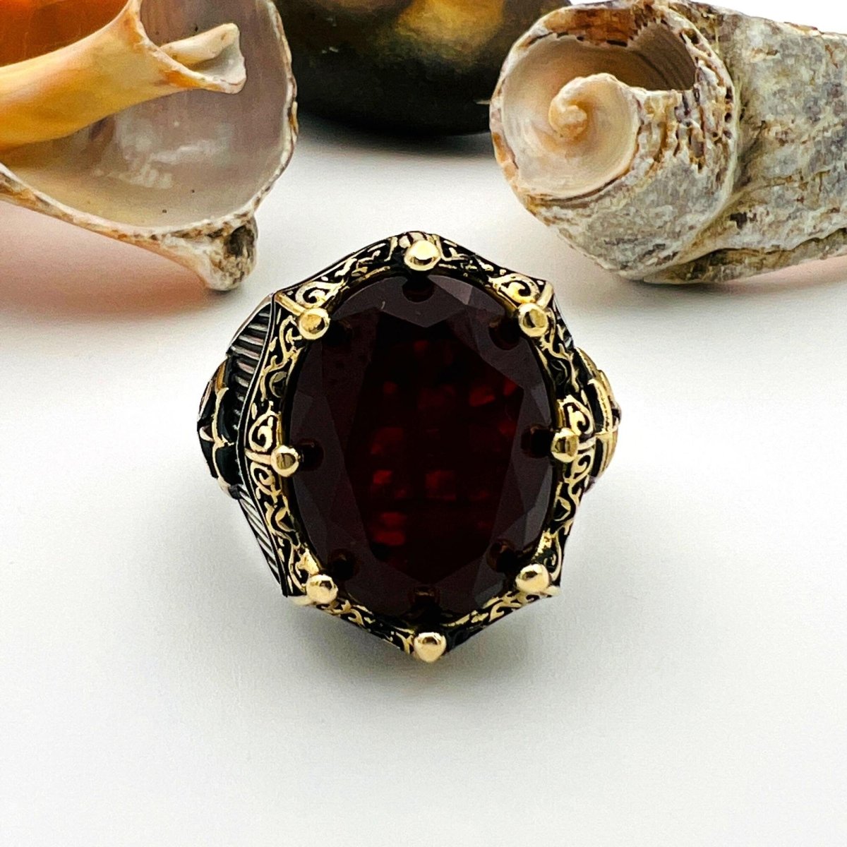 Dark Red Tourmaline Oval Stone Men's Ring