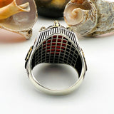 Dark Red Tourmaline Oval Stone Men's Ring