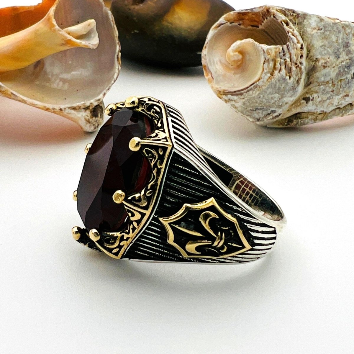 Dark Red Tourmaline Oval Stone Men's Ring