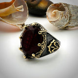 Dark Red Tourmaline Oval Stone Men's Ring