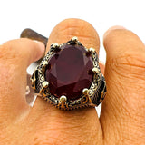 Dark Red Tourmaline Oval Stone Men's Ring