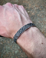 Oxidized Sterling Silver Geometric Cuff Bracelet - Adjustable, Handcrafted