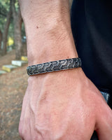 Oxidized Sterling Silver Geometric Cuff Bracelet - Adjustable, Handcrafted