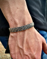 Oxidized Sterling Silver Geometric Cuff Bracelet - Adjustable, Handcrafted