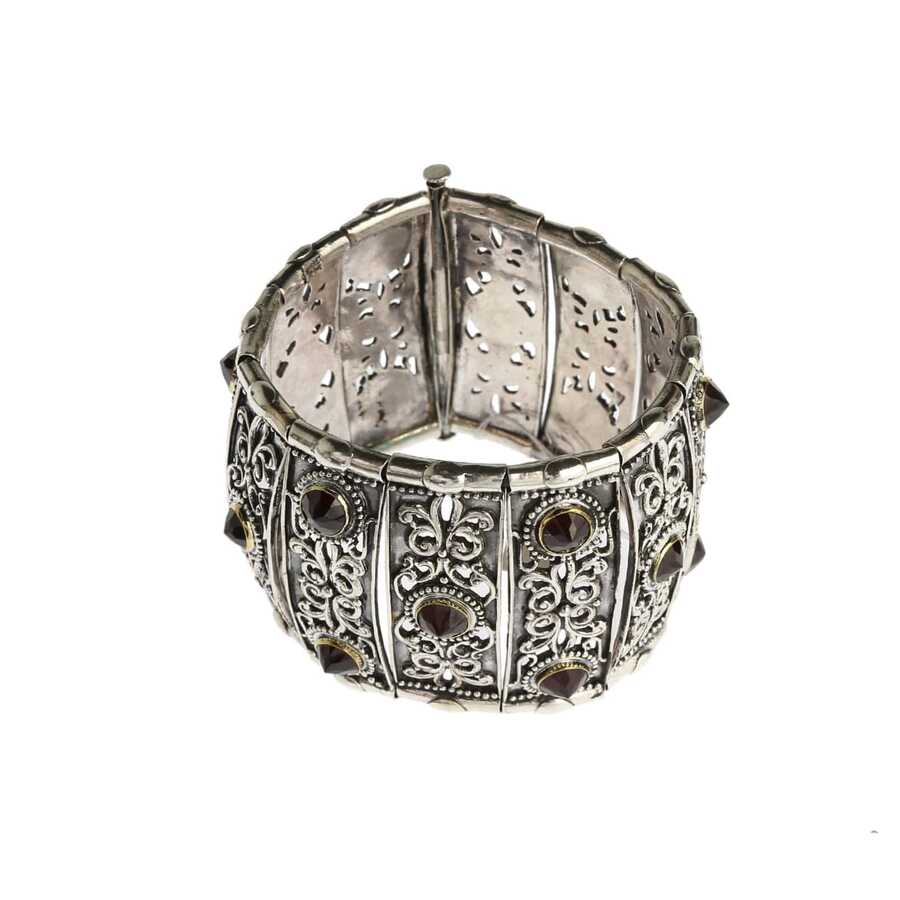 Pulsera Bizantina de Plata de Ley con Granate - Diseño Segmentado de Calado Abierto