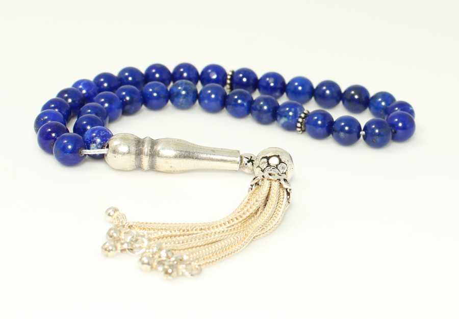 Premium Sphere Cut Lapis Lazuli Silver Tesbih Rosary