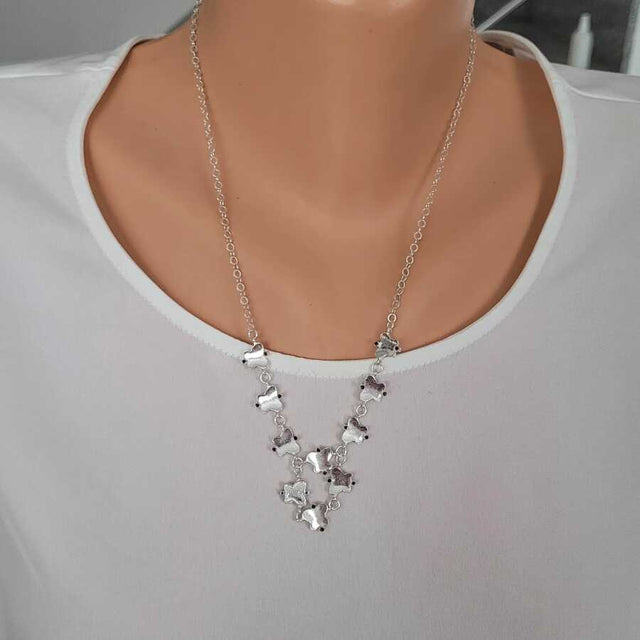 925 Sterling Silver Butterfly Necklace - Black Zircon Stones