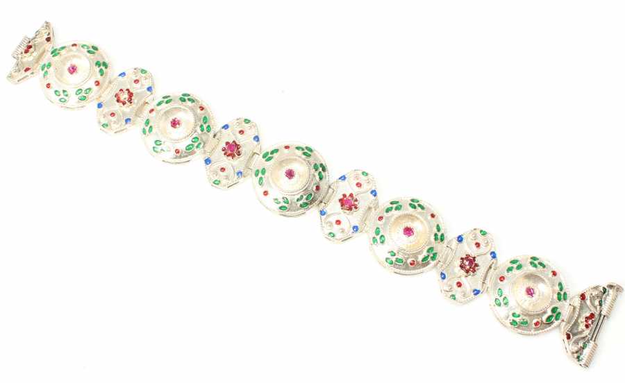 925 Sterling Silver Paneled Bracelet with Zircon & Fine Enamel