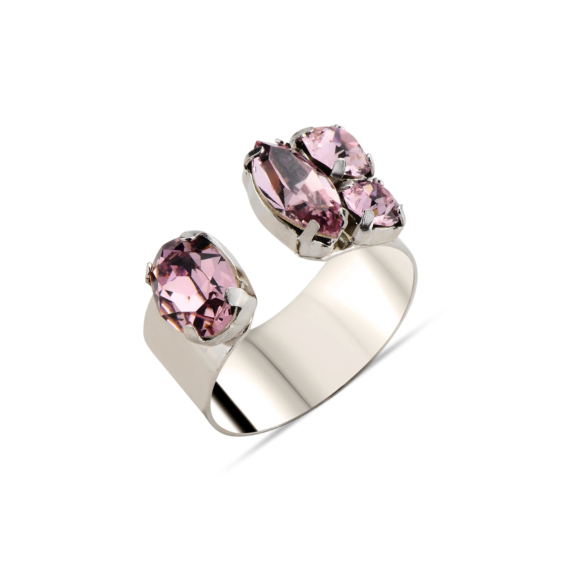 925 Sterling Silver Open Ring - Marquise & Pear Swarovski Crystal