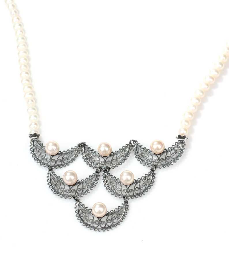 Collar de perlas de filigrana de plata esterlina artesanal premium