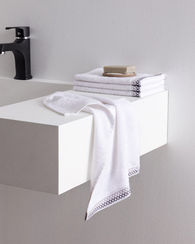 Premium Cotton Hand Towel Set - 4 Piece - White & Grey