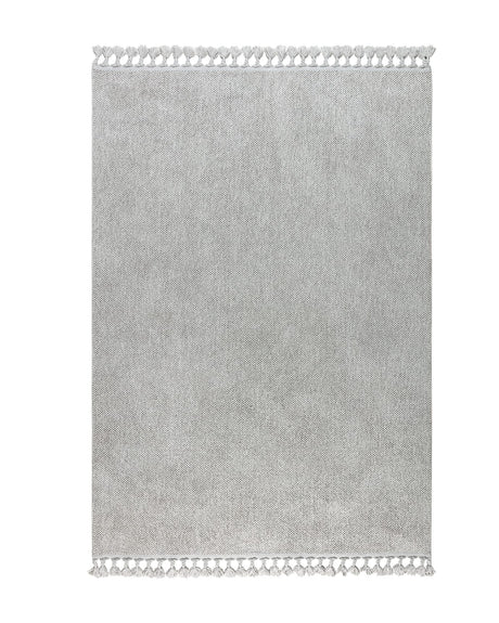 Polyester Area Rug - Modern Grey with Fringed Edges