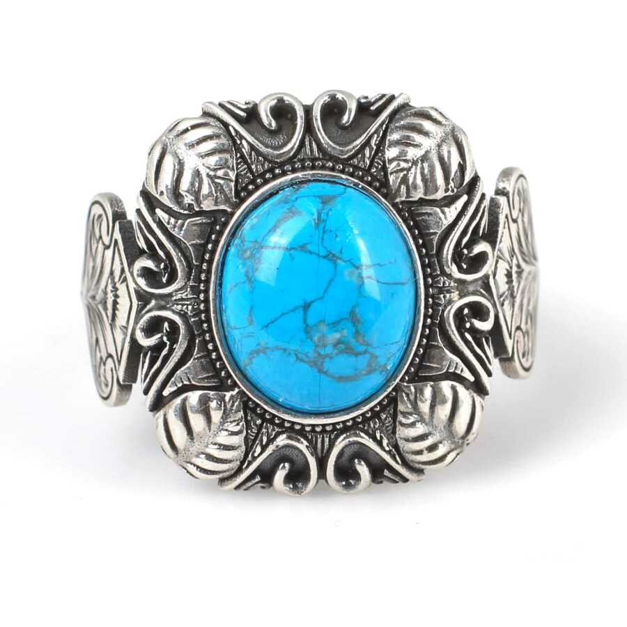 Premium Sterling Silver Turquoise Square Men's Ring