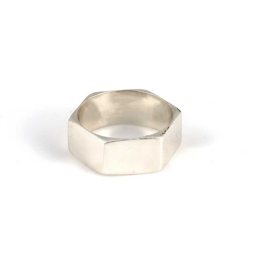 925 Sterling Silver Men's Ring - Polished Hexagonal Design