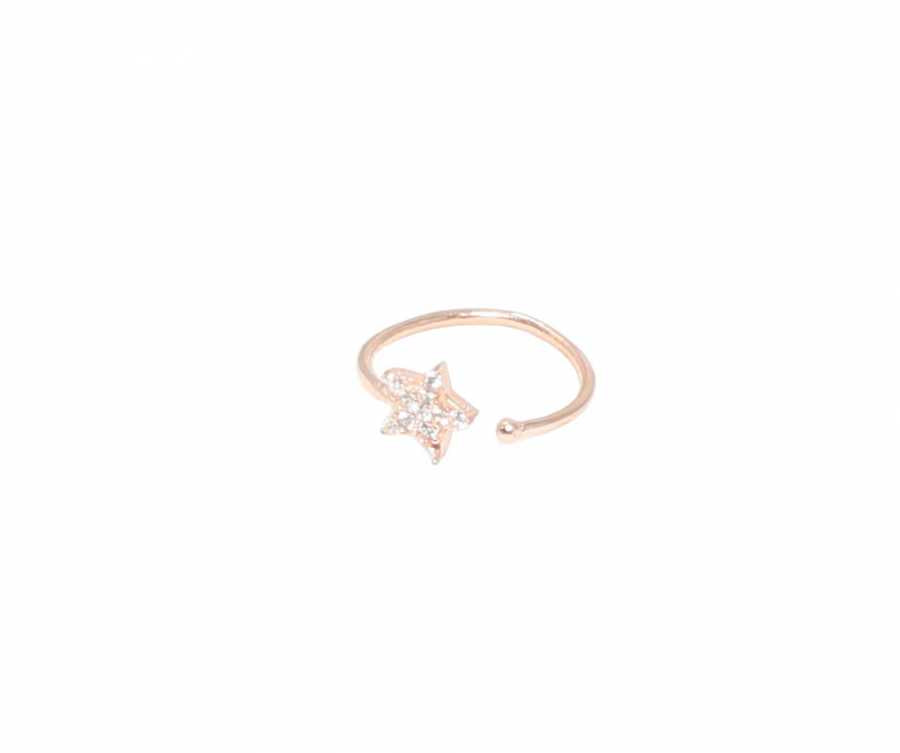 925 Sterling Silver Star Ring with Zircon - Rose Plated & Adjustable