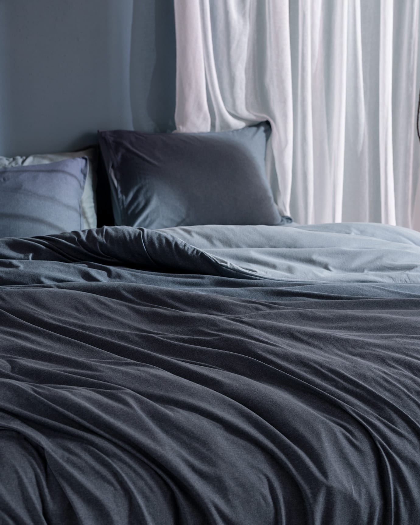Lumi Cotton Blend Jersey Single Duvet Cover Set - Indigo