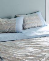 Double 100% Cotton Crepe Textured Duvet Cover Set - Blue & Beige Printed Design