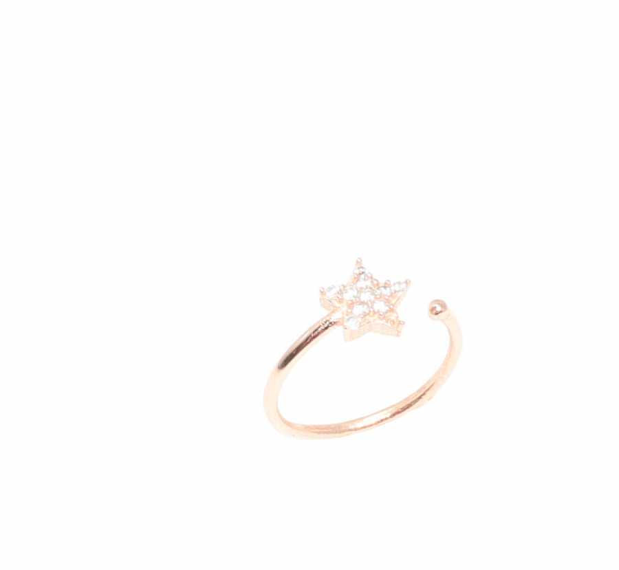 925 Sterling Silver Star Ring with Zircon - Rose Plated & Adjustable