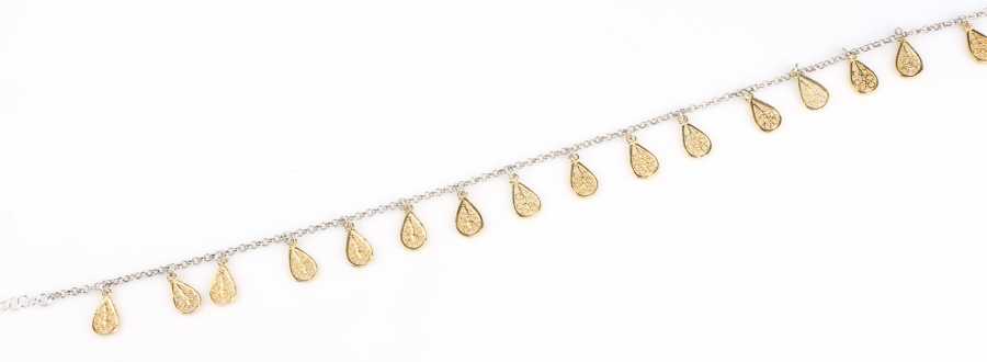 925 Sterling Silver Filigree Drop Anklet - Handmade Ankle Jewelry