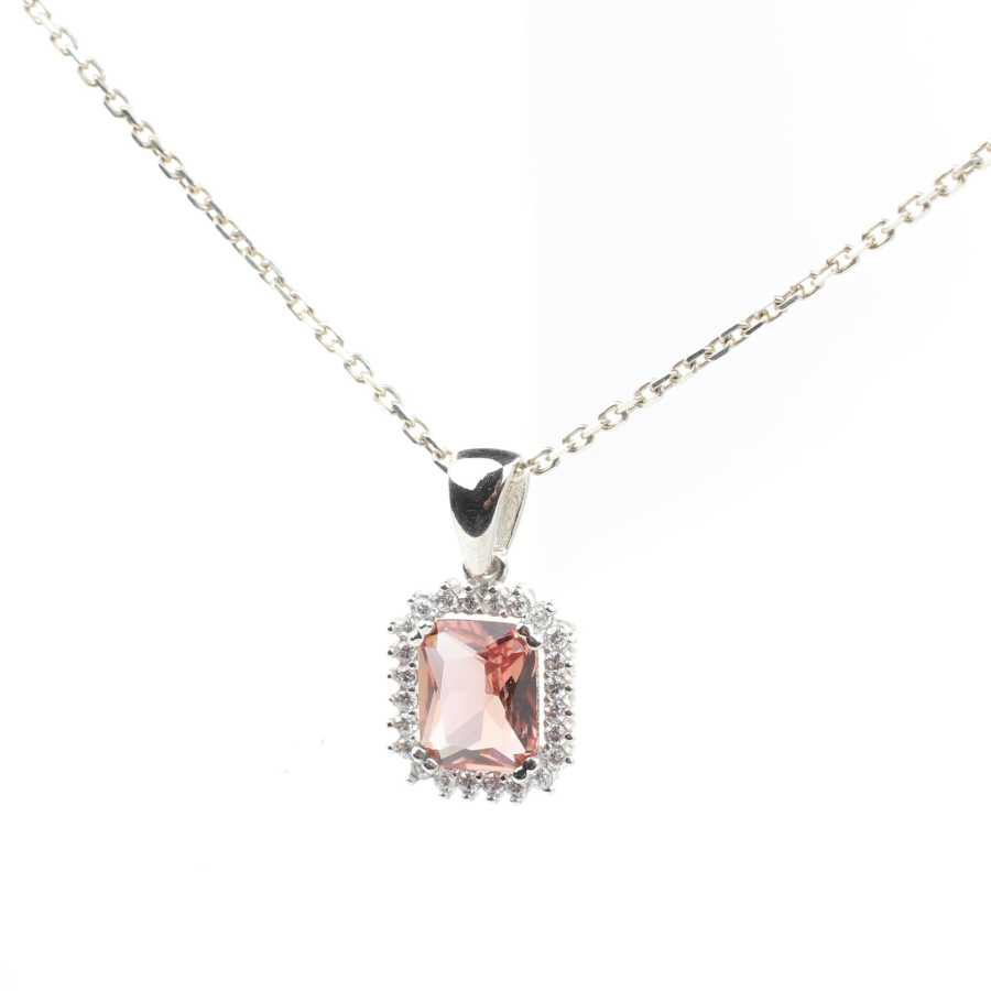 Sterling Silver Emerald Cut Zultanite & Zircon Halo Necklace