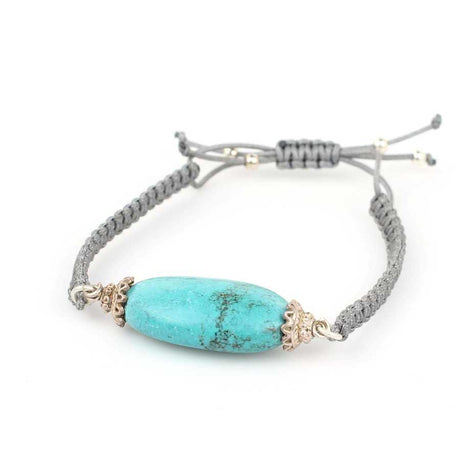 925 Sterling Silver Oval Turquoise Gemstone Macrame Bracelet