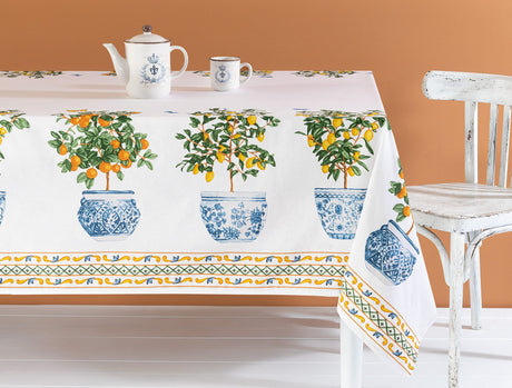 Orange Citron Polycotton Tablecloth for Dining & Kitchen Decor