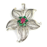 Sterling Silver Filigree Flower Pendant - Zircon Embellished