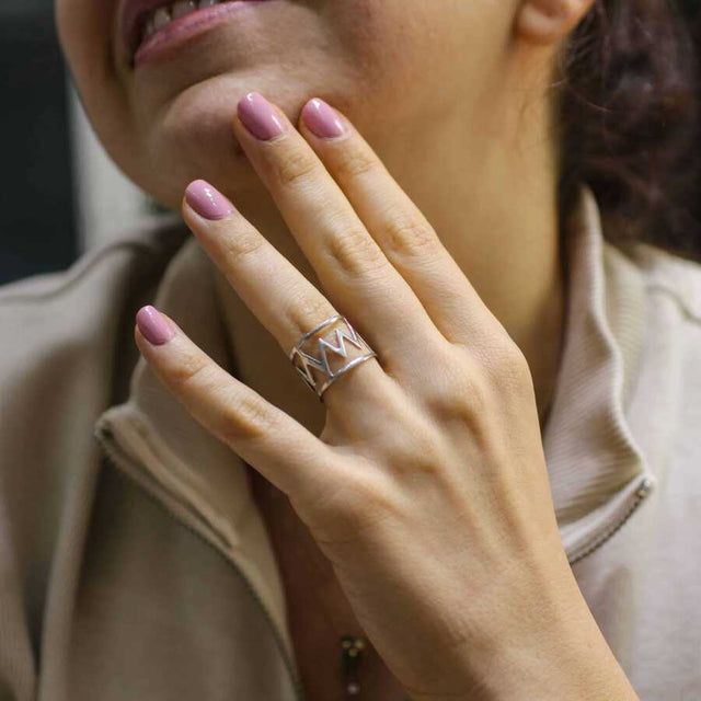 925 Sterling Silver Zig-Zag Adjustable Band Ring